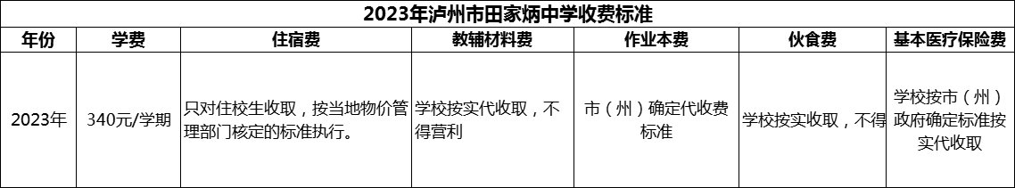 2024年瀘州市田家炳中學(xué)學(xué)費多少錢？