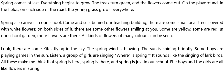 2020年中考英語(yǔ)滿(mǎn)分作文參考范文：Spring in Our School